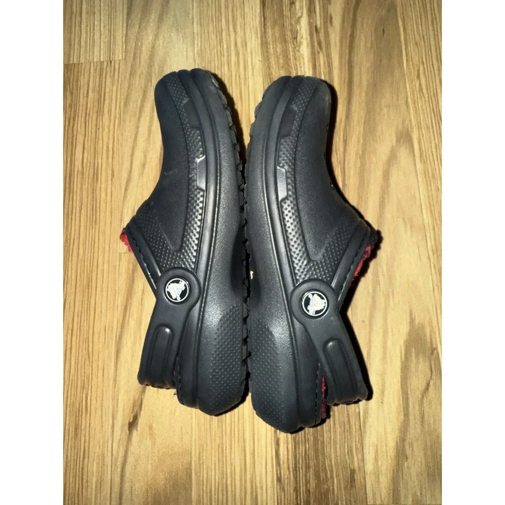 CROCS Kids Black Clog with Red Plaid Lining